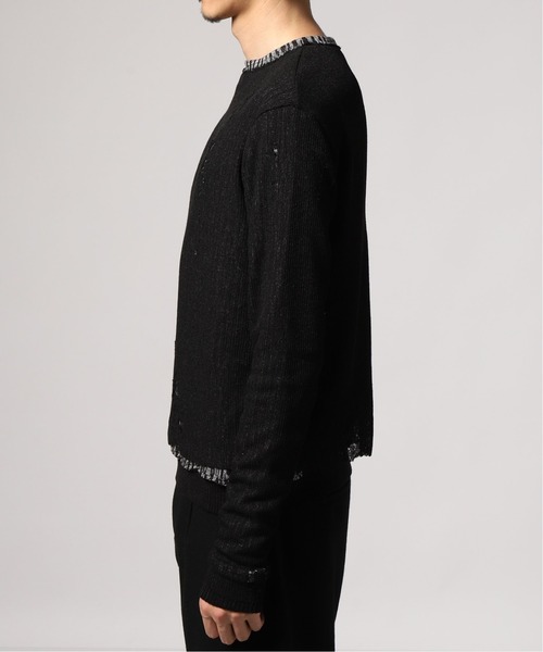 UNFOLLOW(アンフォロー)の「DYING BREED Double_layered_knit#(ニット/セーター・メンズ・チャコールグレー/グリーン・1)」の3枚目の写真