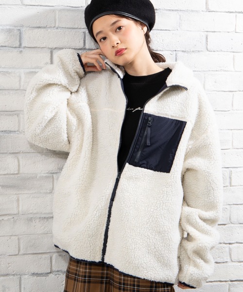 WEGO（ウィゴー）の「WEGO/ボアフリーススタンドブルゾン（ブルゾン・メンズ・オフホワイト/ブラック/パープル/ホワイト・MEDIUM/LARGE/SMALL）」の11枚目の写真