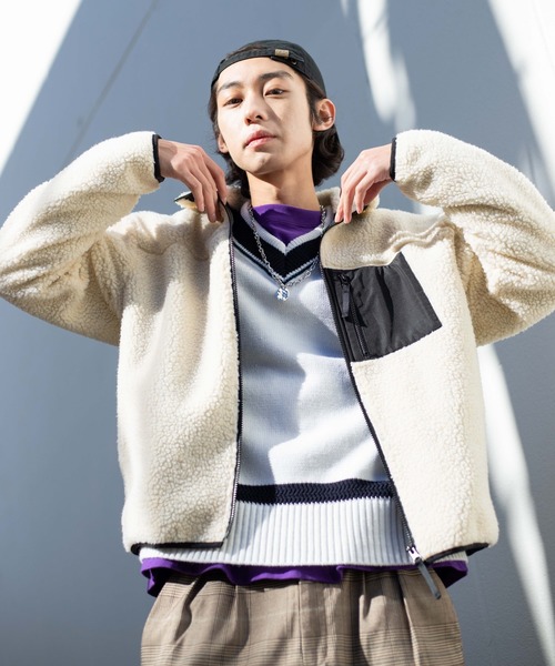 WEGO（ウィゴー）の「WEGO/ボアフリーススタンドブルゾン（ブルゾン・メンズ・オフホワイト/ブラック/パープル/ホワイト・MEDIUM/LARGE/SMALL）」の8枚目の写真