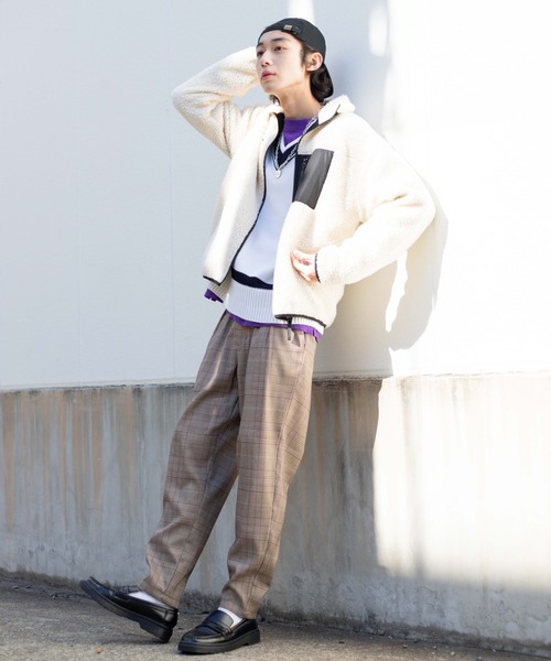 WEGO（ウィゴー）の「WEGO/ボアフリーススタンドブルゾン（ブルゾン・メンズ・オフホワイト/ブラック/パープル/ホワイト・MEDIUM/LARGE/SMALL）」の10枚目の写真