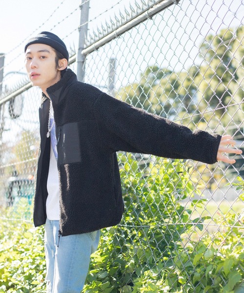 WEGO（ウィゴー）の「WEGO/ボアフリーススタンドブルゾン（ブルゾン・メンズ・オフホワイト/ブラック/パープル/ホワイト・MEDIUM/LARGE/SMALL）」の14枚目の写真