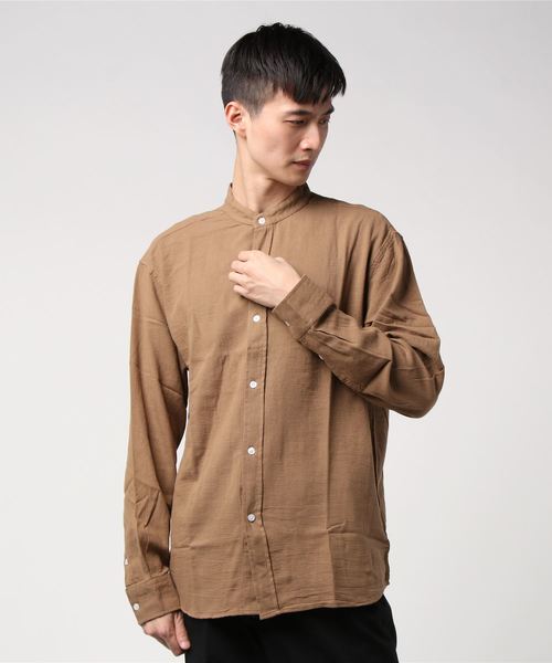 CORISCO（コリスコ）の「CORISCO 綿麻 パナマ バンドカラー シャツ (M1)（シャツ/ブラウス・メンズ・ホワイト/ベージュ/グリーン/ブラック系その他/ベージュ系その他/ブルー系その他/ブルー系その他2/ネイビー・MEDIUM/LARGE）」の3枚目の写真