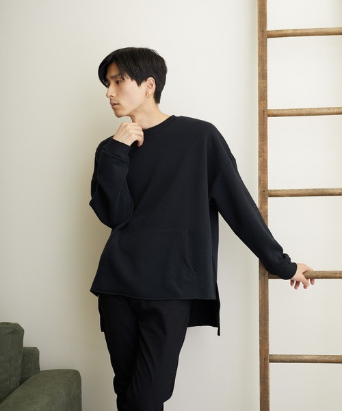 VIBGYOR（ヴィブジョー）の「VIBGYOR Select/ パイル裏起毛BIGスリットクルーネック (BL)（スウェット・メンズ・ライトグレー/ブラック/ベージュ/その他1/その他2/杢グレー/チャコール・LARGE/MEDIUM）」の2枚目の写真