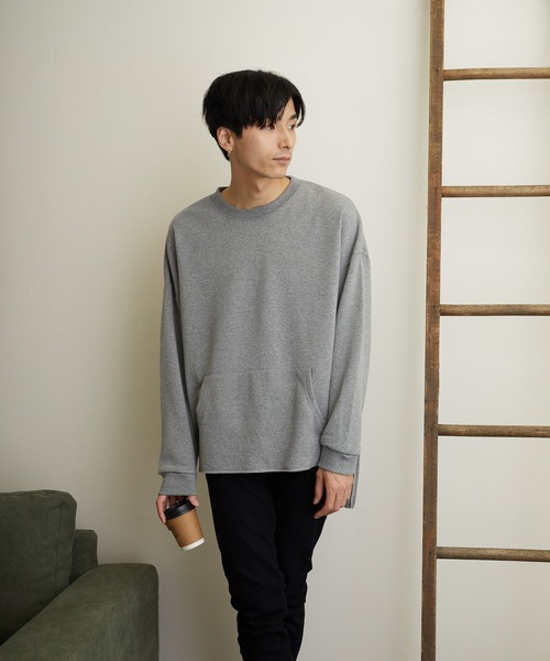 VIBGYOR（ヴィブジョー）の「VIBGYOR Select/ パイル裏起毛BIGスリットクルーネック (BL)（スウェット・メンズ・ライトグレー/ブラック/ベージュ/その他1/その他2/杢グレー/チャコール・LARGE/MEDIUM）」の12枚目の写真