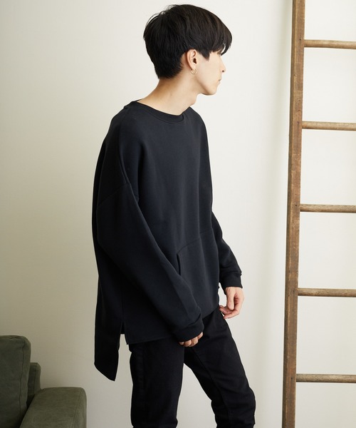 VIBGYOR（ヴィブジョー）の「VIBGYOR Select/ パイル裏起毛BIGスリットクルーネック (BL)（スウェット・メンズ・ライトグレー/ブラック/ベージュ/その他1/その他2/杢グレー/チャコール・LARGE/MEDIUM）」の8枚目の写真