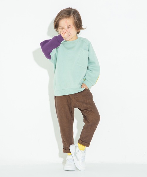 BRANSHES（ブランシェス）の「袖口切替え裏起毛トレーナー（スウェット・キッズ・ライトグリーン/アイボリー・90cm/110cm/100cm/120cm/130cm/140cm/150cm）」の5枚目の写真