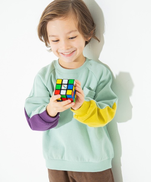 BRANSHES（ブランシェス）の「袖口切替え裏起毛トレーナー（スウェット・キッズ・ライトグリーン/アイボリー・90cm/110cm/100cm/120cm/130cm/140cm/150cm）」の3枚目の写真