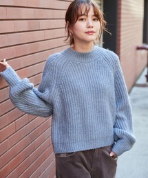 ボリューム袖リブアミモックネックセーター