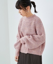 ボリューム袖リブアミモックネックセーター