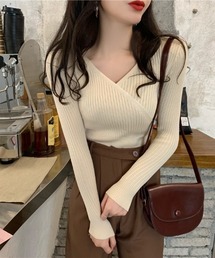 カシュクールデザインニットカットソー