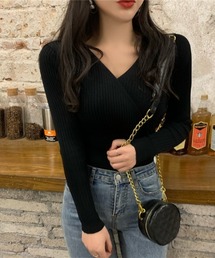 カシュクールデザインニットカットソー