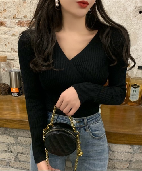 yuue' ( wear )（ユーイ）の「カシュクールデザインニットカットソー（ニット/セーター・レディース・ホワイト/ブラック/アイボリー・FREE）」の4枚目の写真