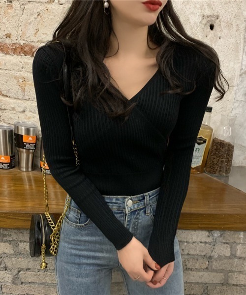 yuue' ( wear )（ユーイ）の「カシュクールデザインニットカットソー（ニット/セーター・レディース・ホワイト/ブラック/アイボリー・FREE）」の7枚目の写真