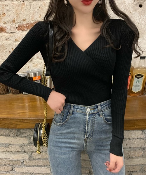 yuue' ( wear )（ユーイ）の「カシュクールデザインニットカットソー（ニット/セーター・レディース・ホワイト/ブラック/アイボリー・FREE）」の5枚目の写真