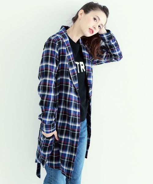 Another Edition（アナザーエディション）の「コットンチェックガウンシャツⅡ/ AE C/CHK GOWN SHTⅡ◆（シャツ/ブラウス・レディース・ダークグレー/レッド/コバルトブルー・フリー）」の3枚目の写真