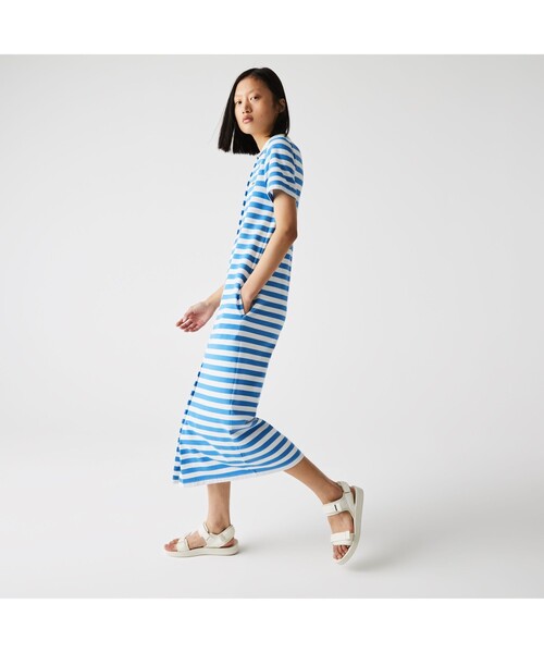 LACOSTE(ラコステ)の「鹿の子地マキシシャツドレス(シャツワンピース・レディース・ブルー・36/34/38/40)」の4枚目の写真