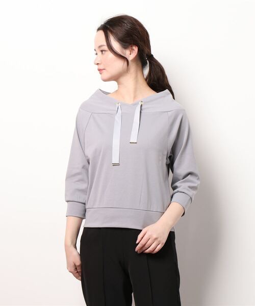 12Twelve Agenda(トゥエルブ アジェンダ)の「フード風7分袖カットソープルオーバー(Tシャツ/カットソー・レディース・オフホワイト/ネイビー/チャコールグレー/ライトグレー/ミント・M/S)」の1枚目の写真