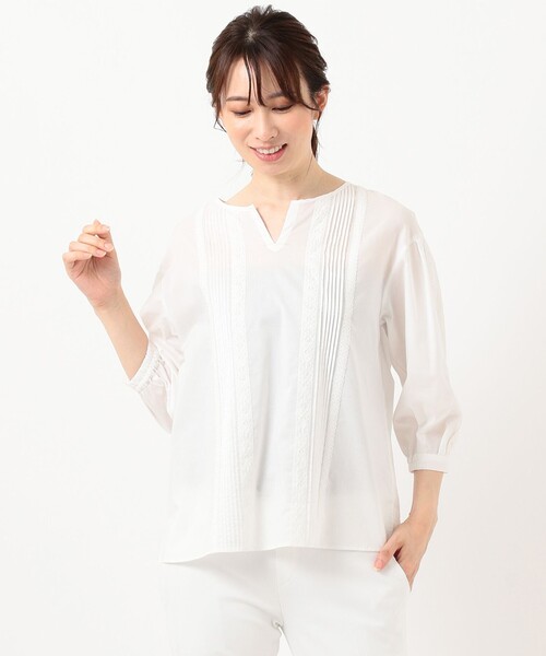 J.PRESS(ジェイプレス)の「【洗える】60s コットンセルロースローン ブラウス(シャツ/ブラウス・レディース・スモーキーグリーン系/ベージュ系/ホワイト系・T13/T15)」の5枚目の写真