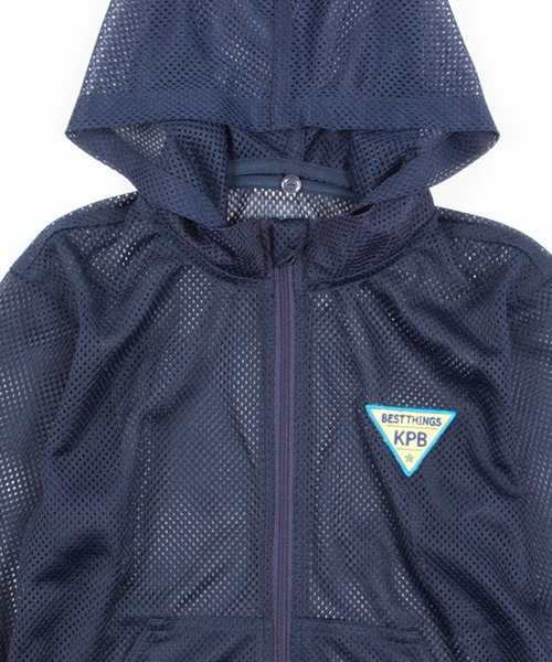 KP BOY（ケーピーボーイ）の「CAYA 虫除け(インセクトシールド)フード付きメッシュパーカー(140-150cm)（パーカー・キッズ・ブルー系その他/スカイブルー・140cm/150cm）」の4枚目の写真