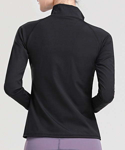DAY CLOSET（デイ クローゼット）の「長袖タートルネックジップアップフィットネスヨガウェア（ジャージ・レディース・ダークグレー/ブラック・S/L/M/LL）」の6枚目の写真
