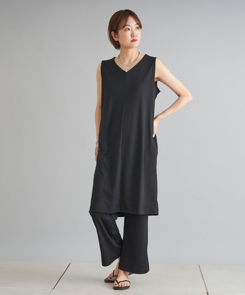 DouDou（ドゥドゥ）の「ノースリロングプルオーバー＋ワイドパンツ（セットアップ・レディース・ブラック/アイボリー/ブラウン・FREE）」の4枚目の写真