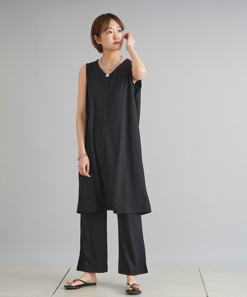 DouDou（ドゥドゥ）の「ノースリロングプルオーバー＋ワイドパンツ（セットアップ・レディース・ブラック/アイボリー/ブラウン・FREE）」の8枚目の写真