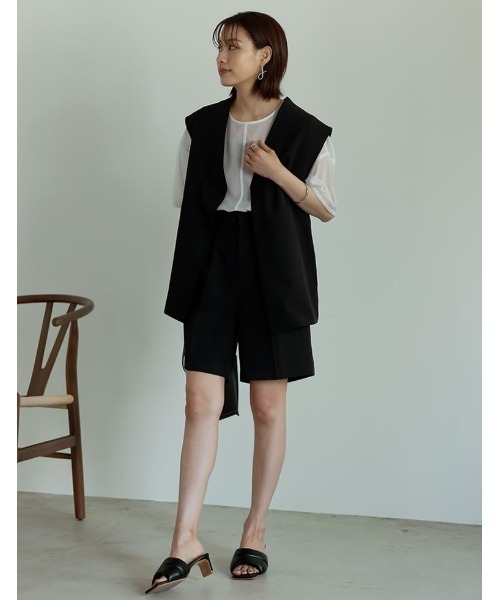 Re:EDIT（リエディ）の「リサイクルカットツイルショートスラックス（その他パンツ・レディース・ベージュ/ブラック/モカ/アイボリー・LARGE/SHORT/MEDIUM）」の6枚目の写真