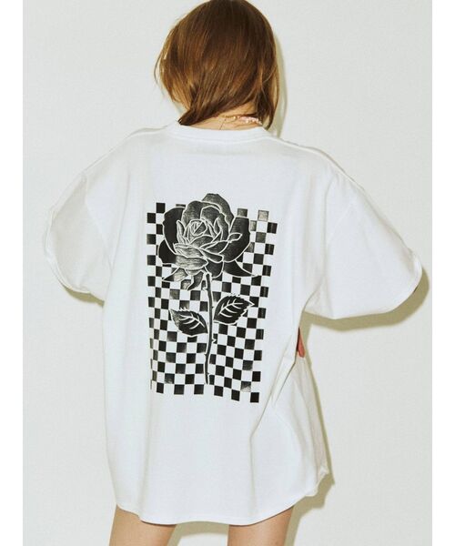 jouetie（ジュエティ）の「チェッカースーパーBIG Tシャツ（Tシャツ/カットソー・レディース・オフホワイト/ブラック/オレンジ・MEDIUM）」の7枚目の写真