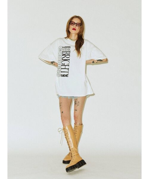 jouetie（ジュエティ）の「チェッカースーパーBIG Tシャツ（Tシャツ/カットソー・レディース・オフホワイト/ブラック/オレンジ・MEDIUM）」の8枚目の写真