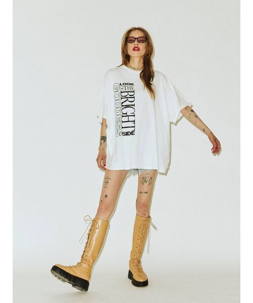 jouetie（ジュエティ）の「チェッカースーパーBIG Tシャツ（Tシャツ/カットソー・レディース・オフホワイト/ブラック/オレンジ・MEDIUM）」の9枚目の写真