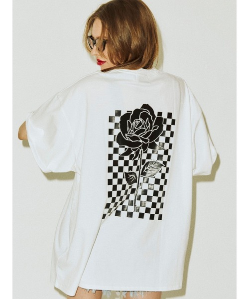 jouetie（ジュエティ）の「チェッカースーパーBIG Tシャツ（Tシャツ/カットソー・レディース・オフホワイト/ブラック/オレンジ・MEDIUM）」の2枚目の写真