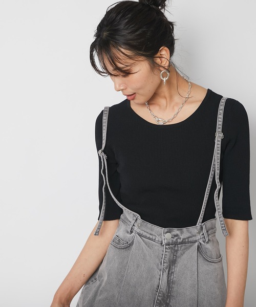 RIVE DROITE（リヴドロワ）の「2WAY5分袖リブニット（ニット/セーター・レディース・ホワイト/ブラック/パープル/オレンジ・FREE）」の3枚目の写真