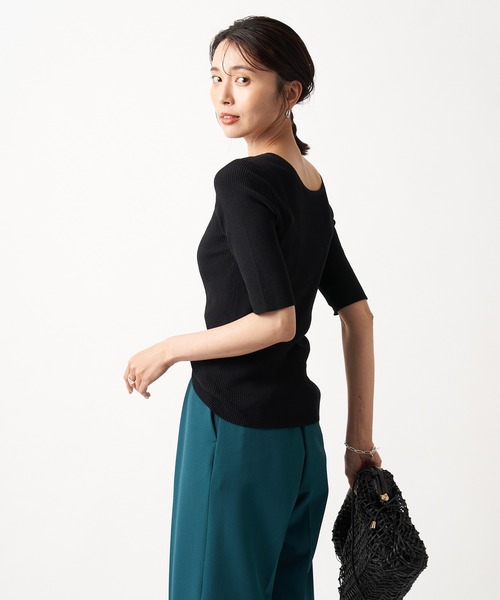 RIVE DROITE（リヴドロワ）の「2WAY5分袖リブニット（ニット/セーター・レディース・ホワイト/ブラック/パープル/オレンジ・FREE）」の6枚目の写真