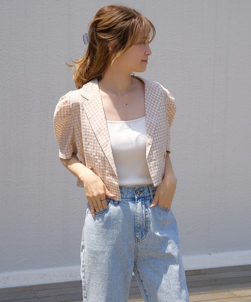 one after another NICE CLAUP（ワンアフターアナザーナイスクラップ）の「【WEB限定】ショートテーラードジャケット（テーラードジャケット・レディース・ベージュ系その他/ブラウン/オレンジ/ブラック/ブルー系その他・FREE）」の6枚目の写真