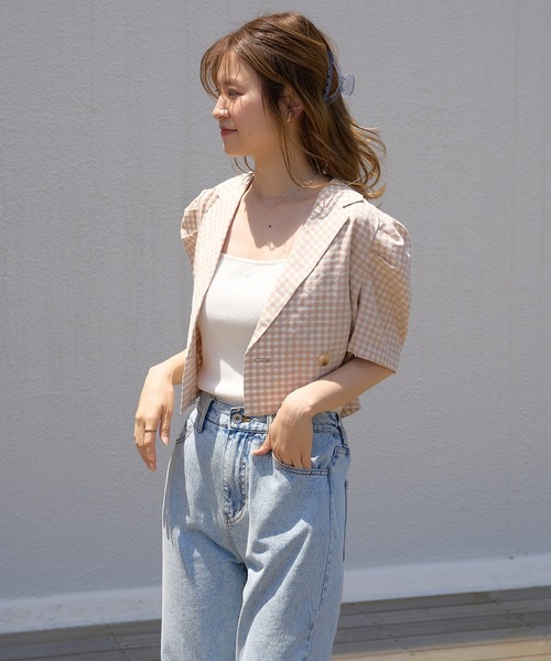 one after another NICE CLAUP（ワンアフターアナザーナイスクラップ）の「【WEB限定】ショートテーラードジャケット（テーラードジャケット・レディース・ベージュ系その他/ブラウン/オレンジ/ブラック/ブルー系その他・FREE）」の12枚目の写真