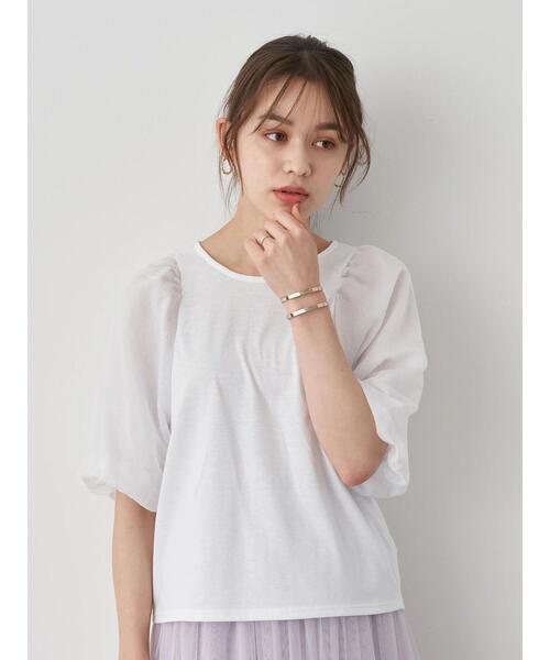 earth music&ecology（アースミュージックアンドエコロジー）の「パフスリーブカットプルオーバー ＊（Tシャツ/カットソー・レディース・ミント/ブラック/オフホワイト/ブラウン・FREE）」の6枚目の写真