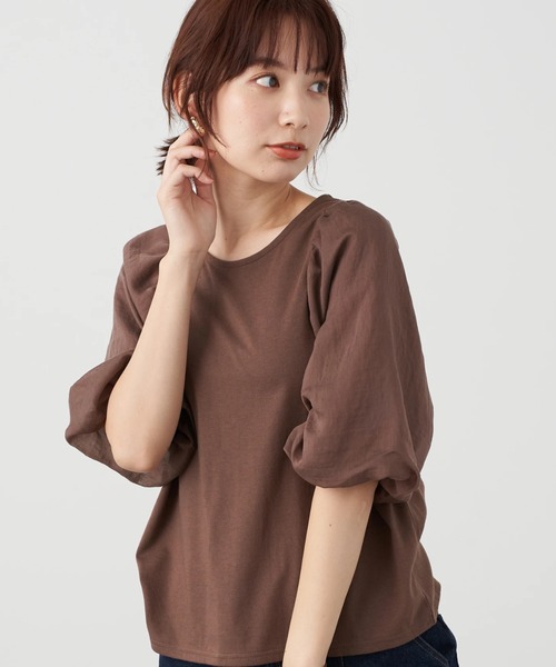 earth music&ecology（アースミュージックアンドエコロジー）の「パフスリーブカットプルオーバー ＊（Tシャツ/カットソー・レディース・ミント/ブラック/オフホワイト/ブラウン・FREE）」の3枚目の写真