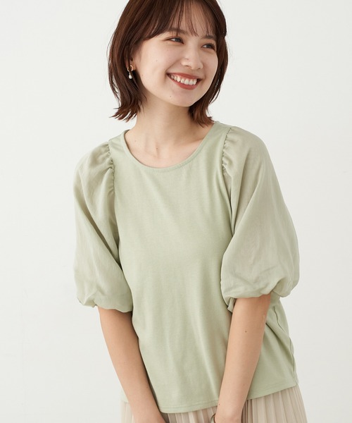 earth music&ecology（アースミュージックアンドエコロジー）の「パフスリーブカットプルオーバー ＊（Tシャツ/カットソー・レディース・ミント/ブラック/オフホワイト/ブラウン・FREE）」の4枚目の写真