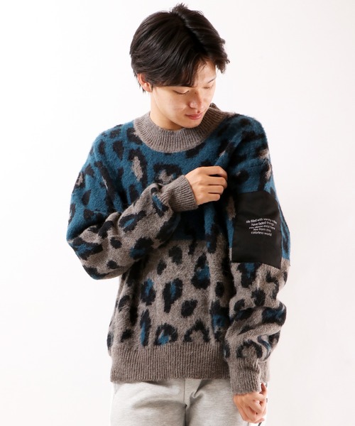 RE730(アールイーセブンサーティー)の「RE730 モヘアタッチレオパード柄ビックシルエットクルーネック ハイゲージニット(ニット/セーター・メンズ・ベージュ/イエロー/ブルー/グレー・XL/L/M)」の6枚目の写真