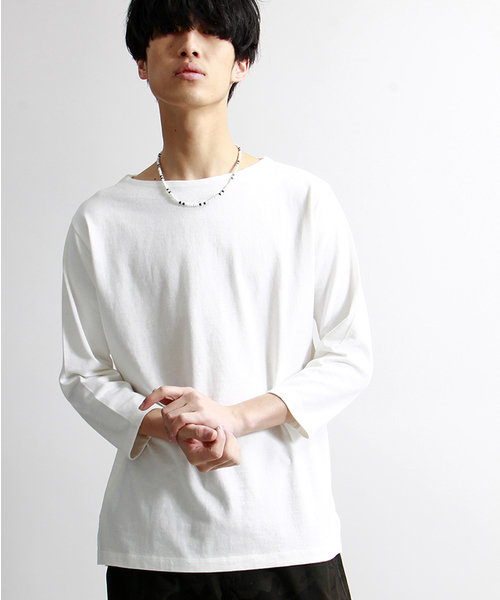 WEGO（ウィゴー）の「WEGO/スタンダードバスク7分袖シャツ（Tシャツ/カットソー・メンズ・オフホワイト/ブラック/ブルー/ターコイズブルー/ネイビー/レッド・LARGE/MEDIUM）」の2枚目の写真