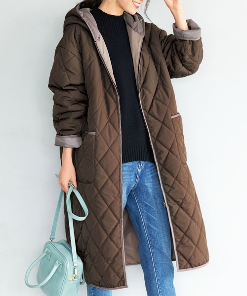 GeeRA（ジーラ）の「キルティングフーディロングコート（ダウンジャケット/コート・レディース・ブラック/アイボリー/カーキ/ブラウン・LARGE/XX-LARGE/X-LARGE/MEDIUM）」の4枚目の写真