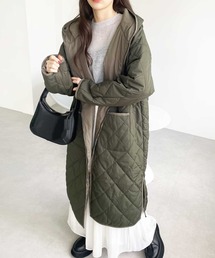 キルティングフーディロングコート