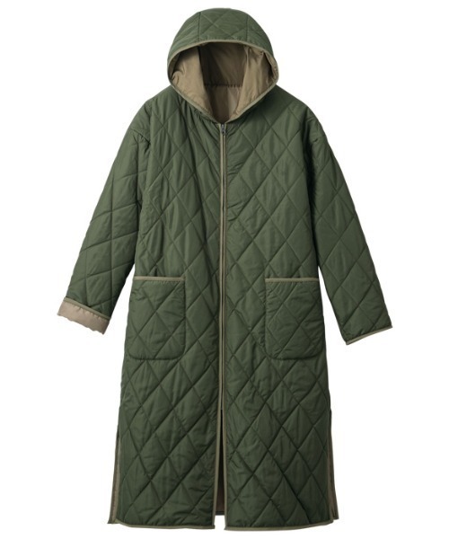 新品 バイカラーロングコート ダウン・フェザー カーキ XL ロング