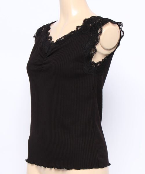INGNI（イング）の「Vネックレースタンクトップス（タンクトップ・レディース・ブラック/オフホワイト・M）」の3枚目の写真