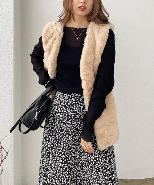 Shelly island（シェリーアイランド）の「エコファーベスト（ベスト・レディース・ブラック/ベージュ・M）」の4枚目の写真