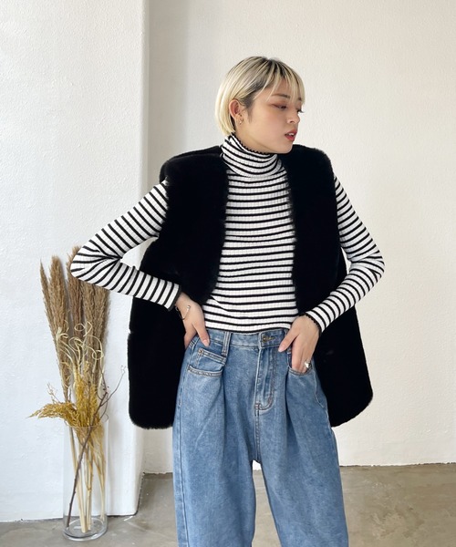 Shelly island（シェリーアイランド）の「エコファーベスト（ベスト・レディース・ブラック/ベージュ・M）」の8枚目の写真