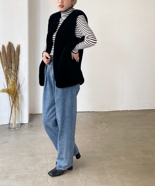 Shelly island（シェリーアイランド）の「エコファーベスト（ベスト・レディース・ブラック/ベージュ・M）」の9枚目の写真