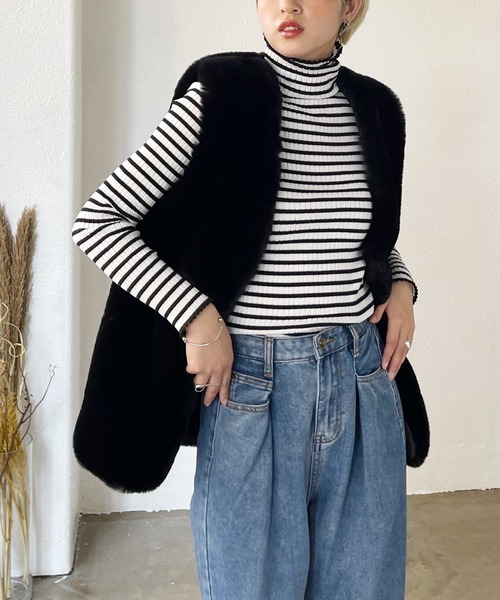 Shelly island（シェリーアイランド）の「エコファーベスト（ベスト・レディース・ブラック/ベージュ・M）」の11枚目の写真