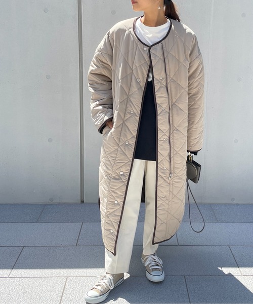 StyleSea（スタイルシー）の「キルティングリバーシブルコート（ノーカラーコート・レディース・アイボリー/ブラウン/ベージュ/ブラック/モカ・FREE）」の5枚目の写真