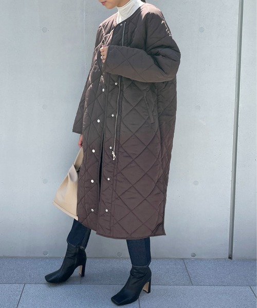 StyleSea（スタイルシー）の「キルティングリバーシブルコート（ノーカラーコート・レディース・アイボリー/ブラウン/ベージュ/ブラック/モカ・FREE）」の3枚目の写真